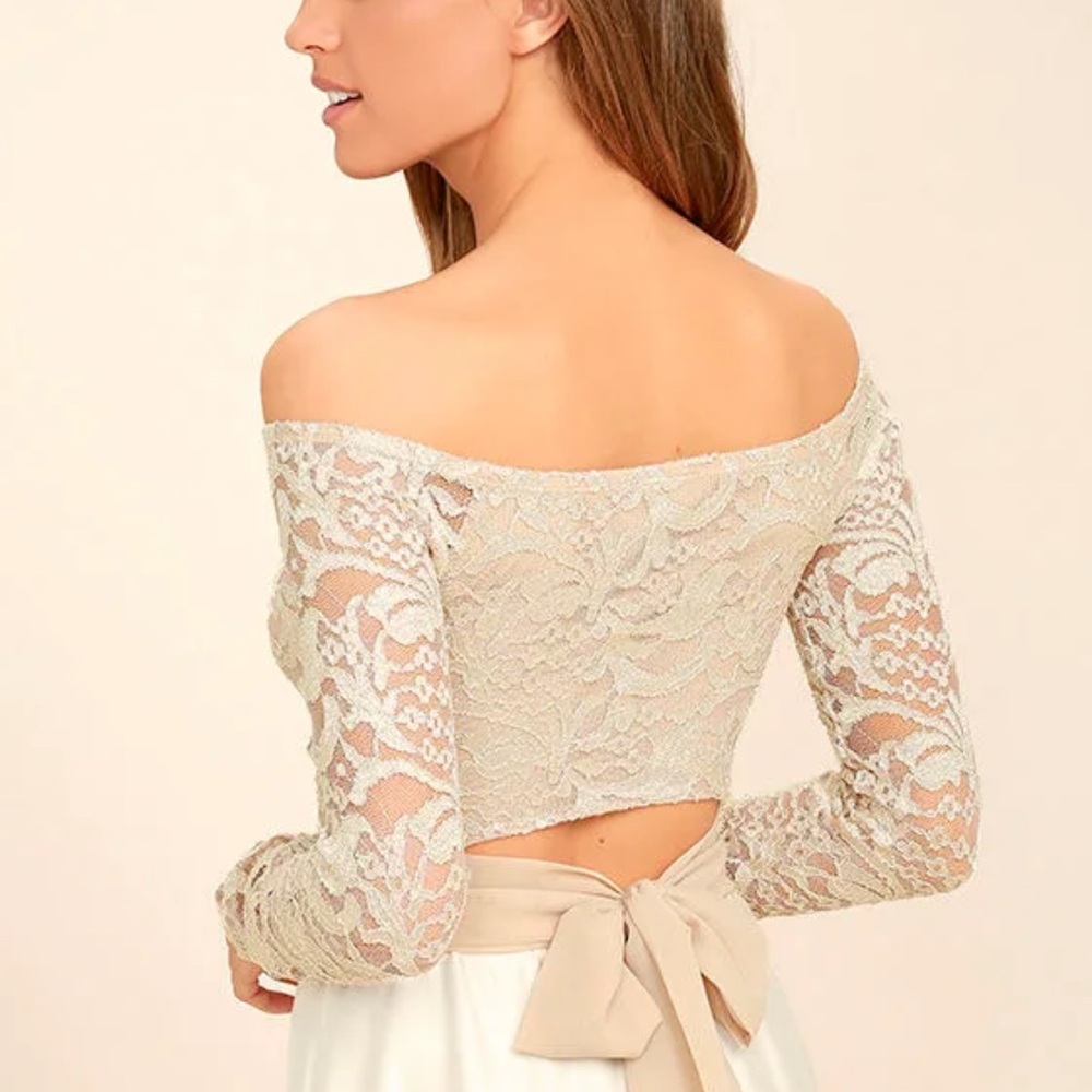 Lulus That's My Girl Beige Lace Crop Top - Size S